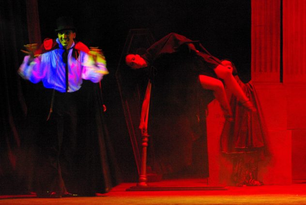 The Vampire Act.Brian suspends Lola. From the show The Ghost of De Vilhena at Manoel Theatre, Valletta Malta 2009. Photo Ivan Pierre Vella